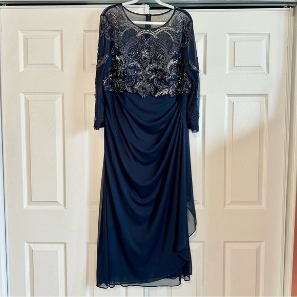 Xscape Dresses Navy Blue Xscape Off Shoulder Beaded Chiffon Gown Evening Dress Navy Blue Xscape Dresses Navy Blue Xscape Off Shoulder Beaded Chiffon Gown Evening Dress Navy Blue